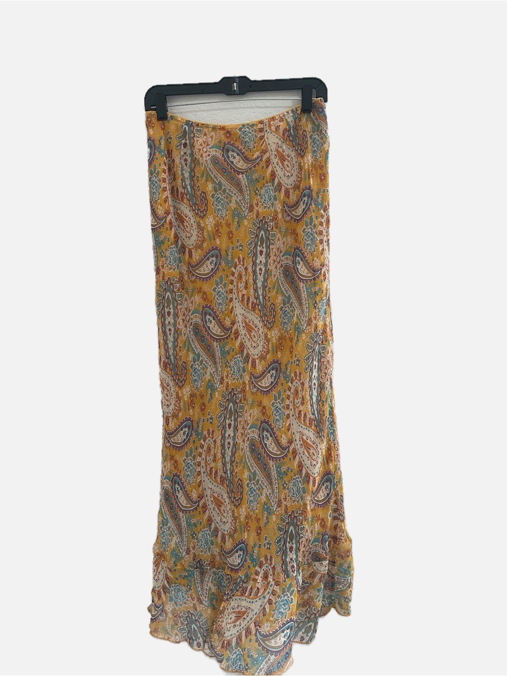Sundance 100% Silk Whimsy Goth Vintage 90s Mustard Paisley Maxi Skirt - Picture 6 of 7